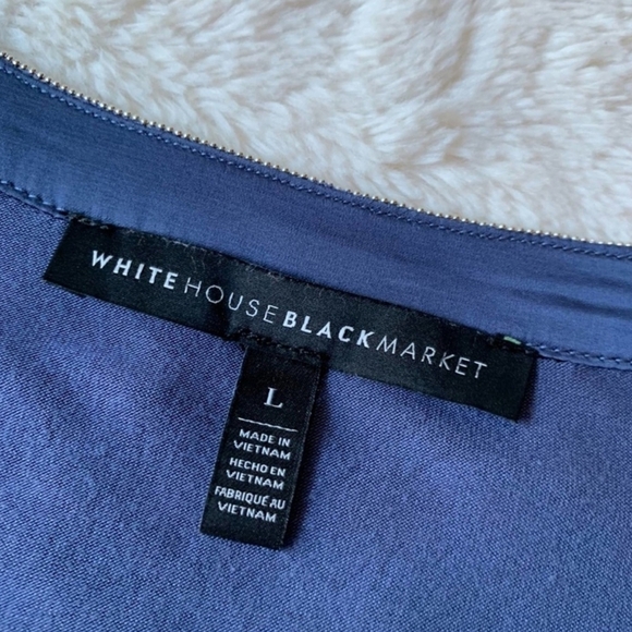 White House Black Market slate blue metallic trim scoop neck top L - Picture 10 of 12